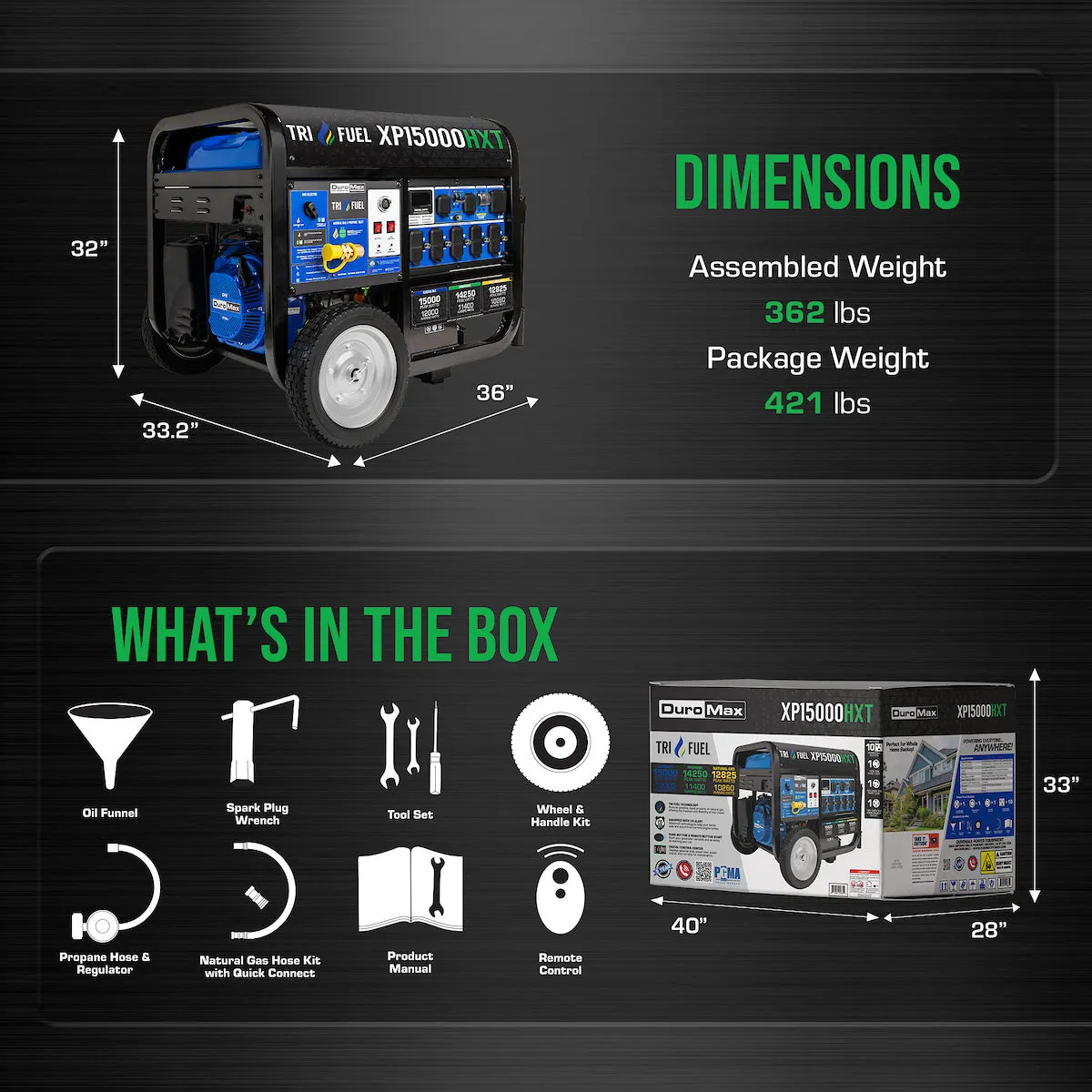 15,000 Watt Electric Start Tri-Fuel Portable Generator