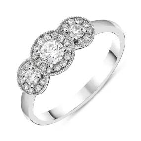 18ct White Gold .45ct Diamond Trilogy Halo Ring