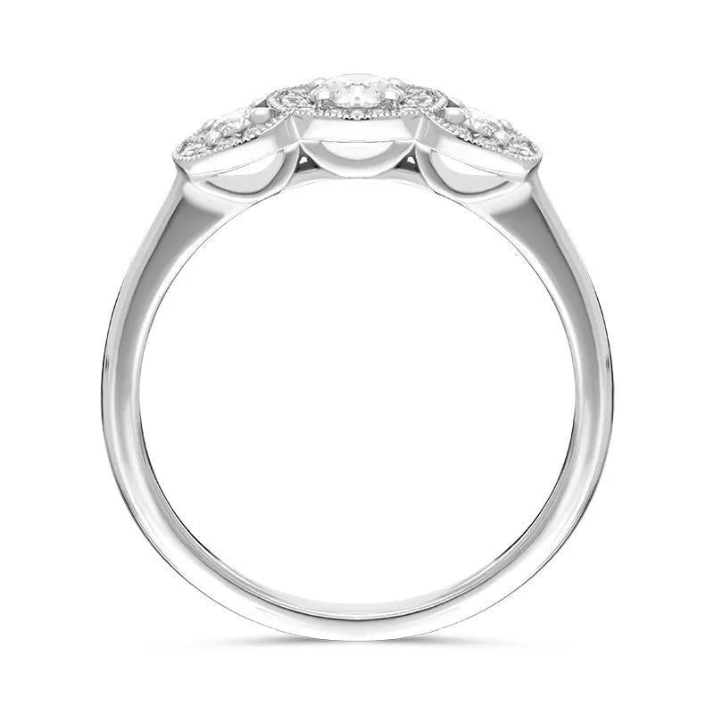 18ct White Gold .45ct Diamond Trilogy Halo Ring