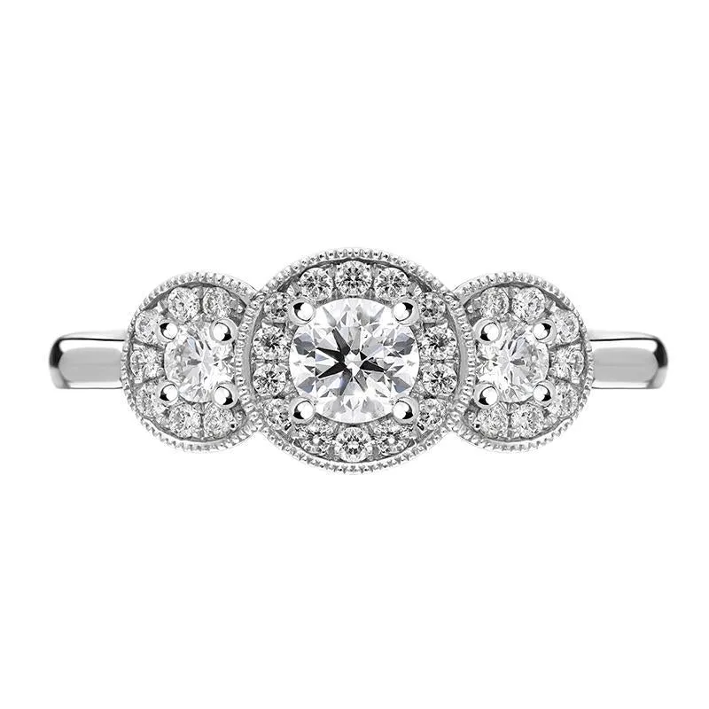 18ct White Gold .45ct Diamond Trilogy Halo Ring