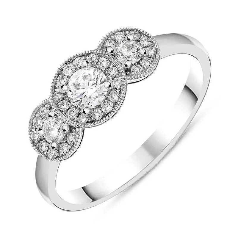 18ct White Gold .45ct Diamond Trilogy Halo Ring