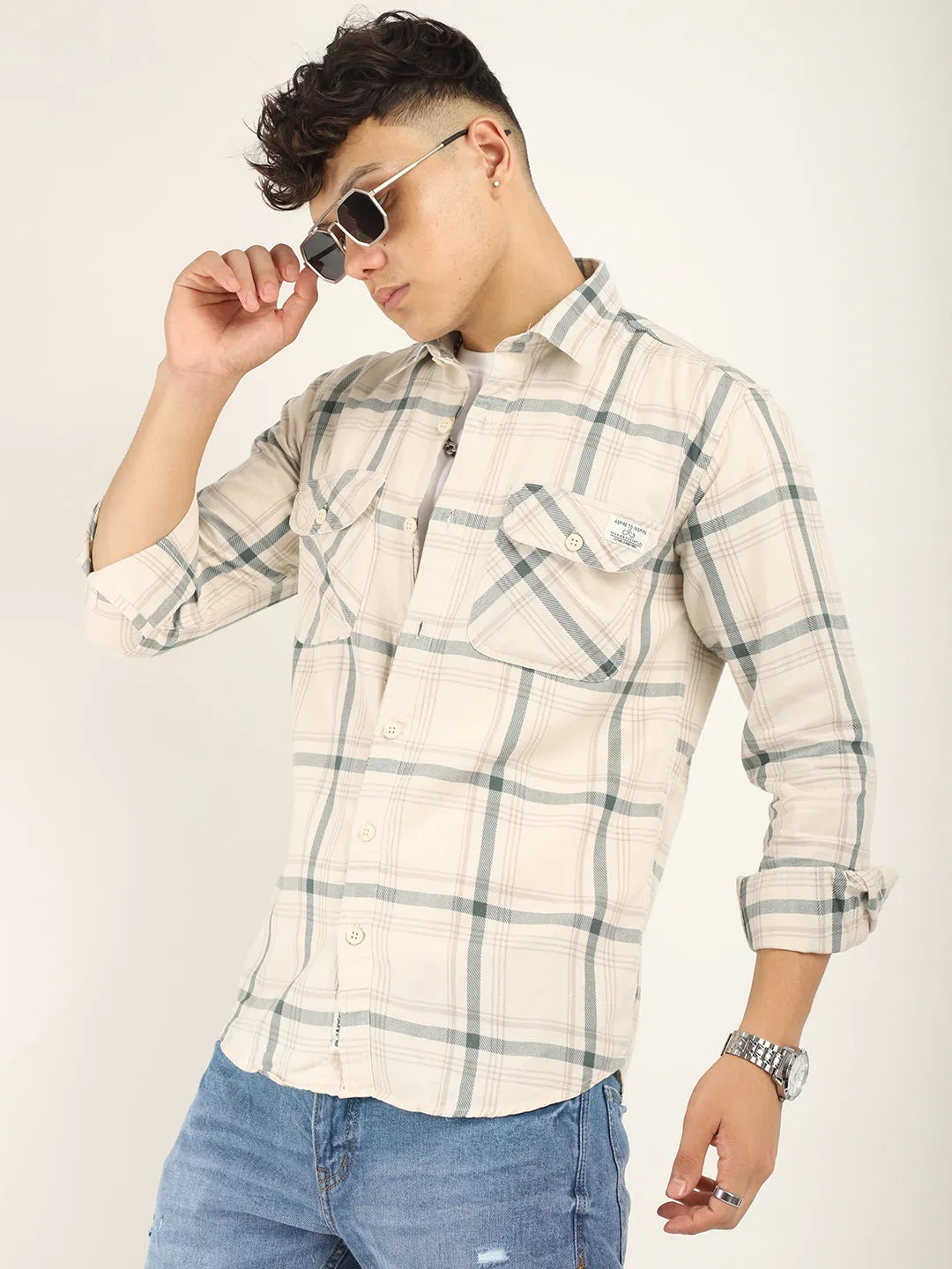 Alain Oxford Beige Full Sleeve Shirt