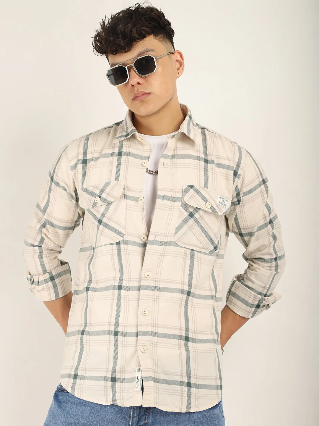 Alain Oxford Beige Full Sleeve Shirt