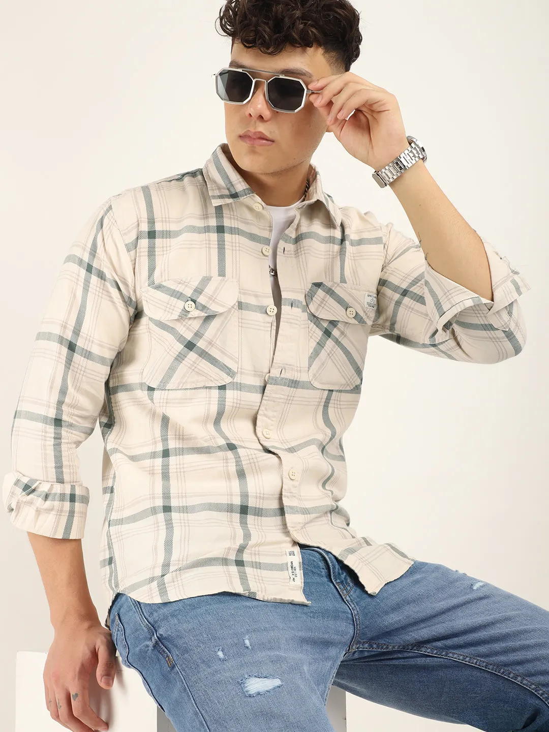 Alain Oxford Beige Full Sleeve Shirt