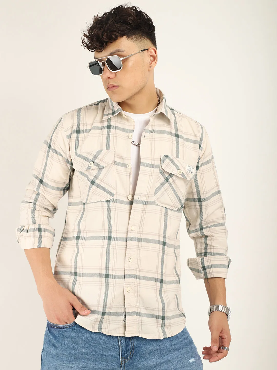 Alain Oxford Beige Full Sleeve Shirt