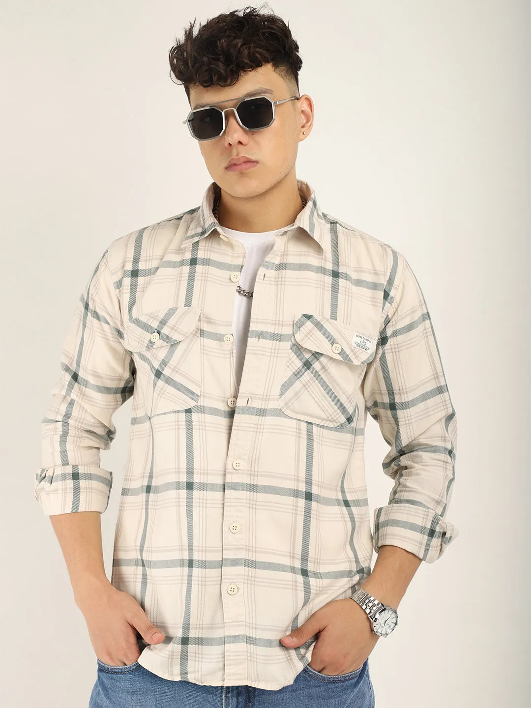Alain Oxford Beige Full Sleeve Shirt