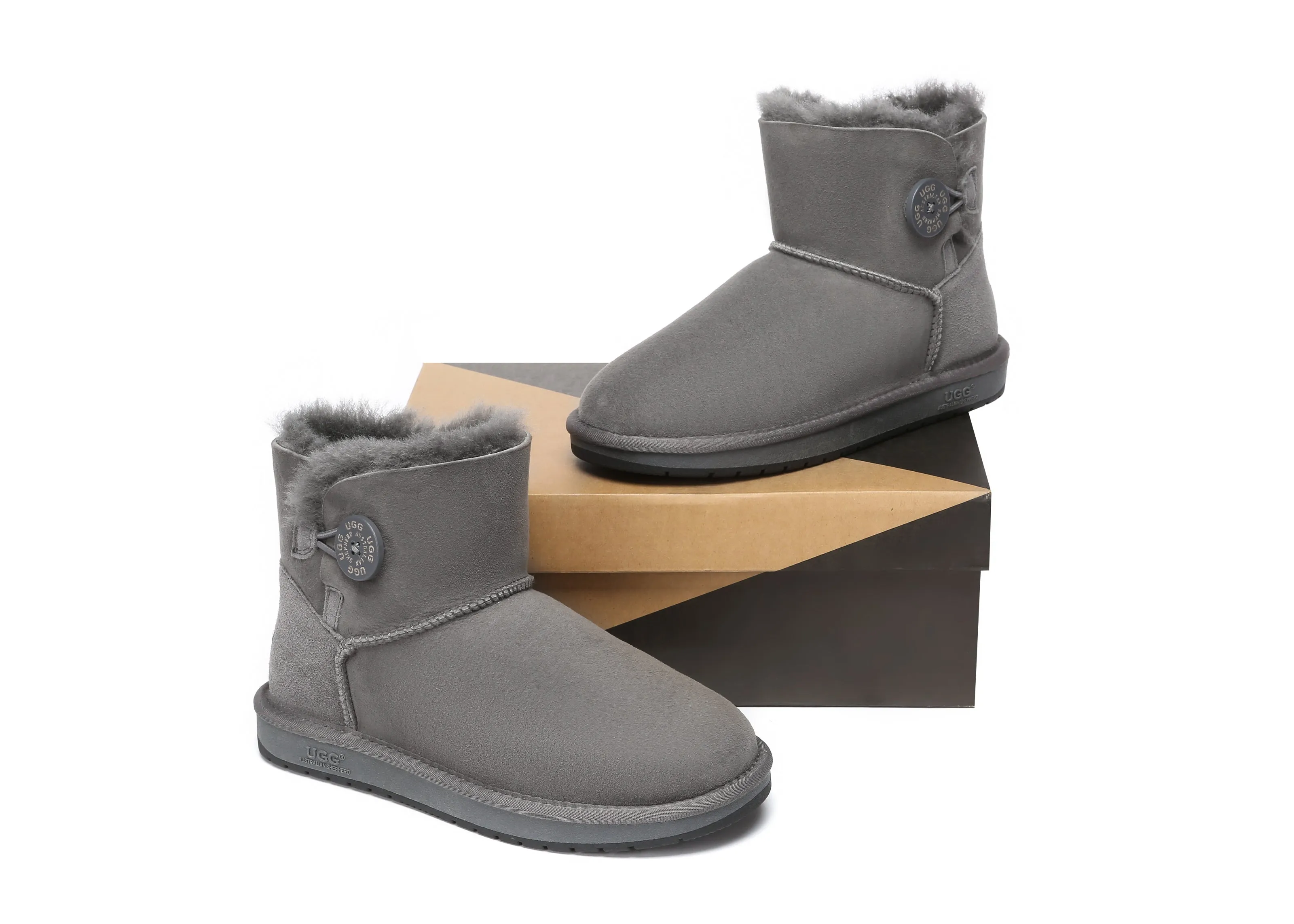 AUSTRALIAN SHEPHERD® UGG Boots Double Face Sheepskin Wool Mini Button