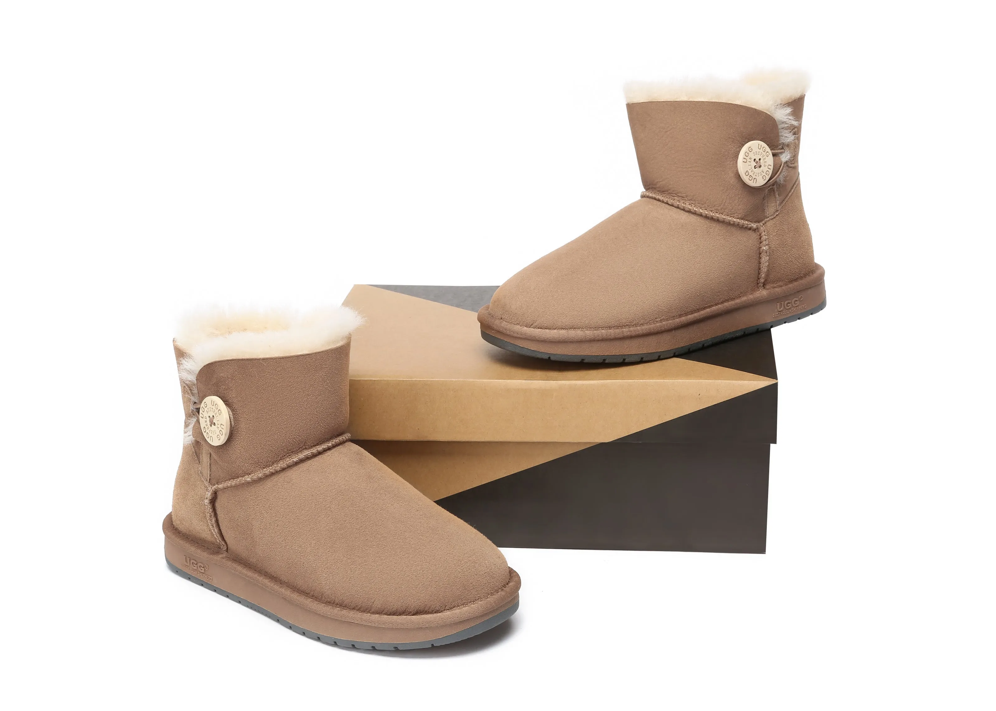 AUSTRALIAN SHEPHERD® UGG Boots Double Face Sheepskin Wool Mini Button