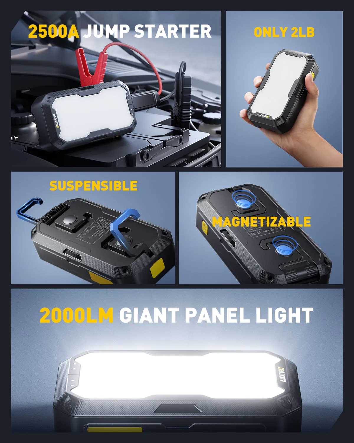 AUXITO 2500A 3500A Portable Jump Starter | 5.6 Inch Large LED Panel Light | 2024 Global Launch