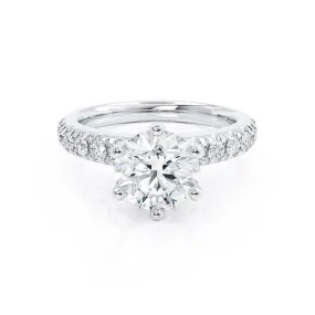 BELLE - Round Moissanite 18k White Gold Shoulder Set Ring