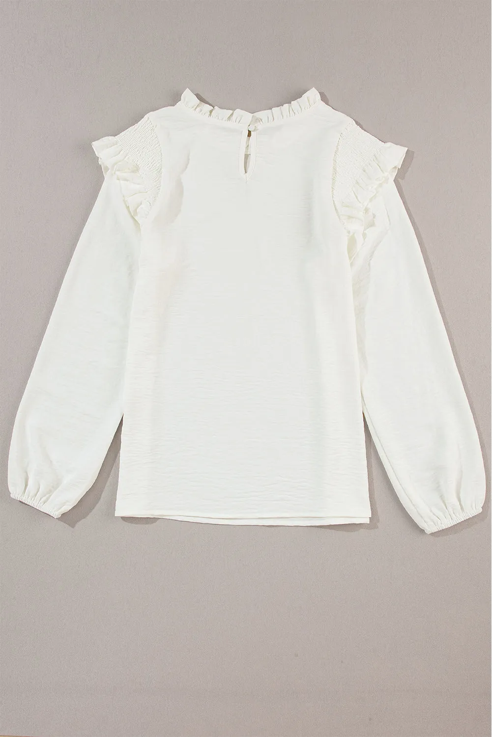 Black Frilled Neck Ruffled Trim Bubble Sleeve Blouse