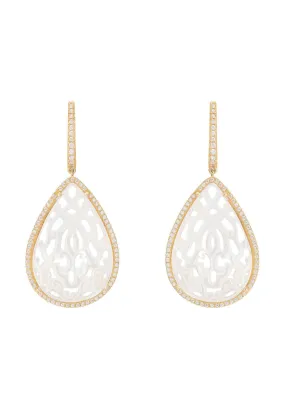 Carved Mother Of Pearl Drop Earrings Gold