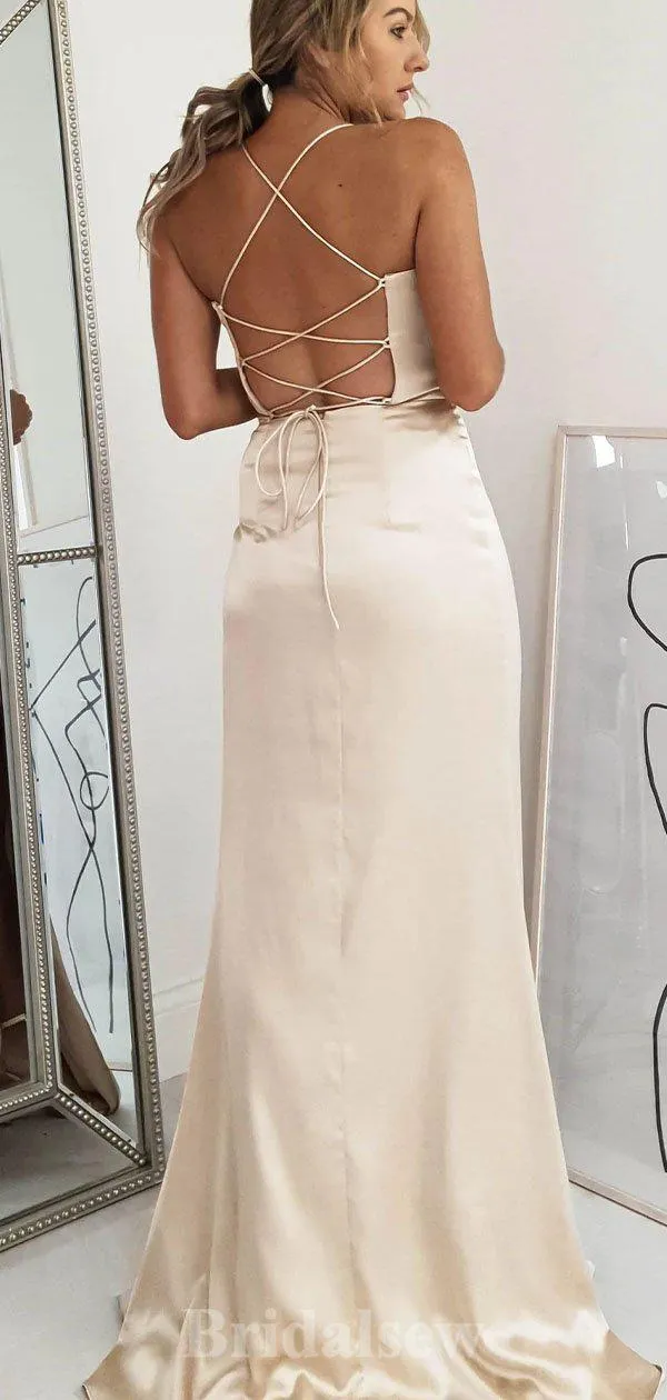 Champagne Mermaid Elegant Purple Spaghetti Straps Modest Unique Long Party Evening Prom Dresses, PD1265