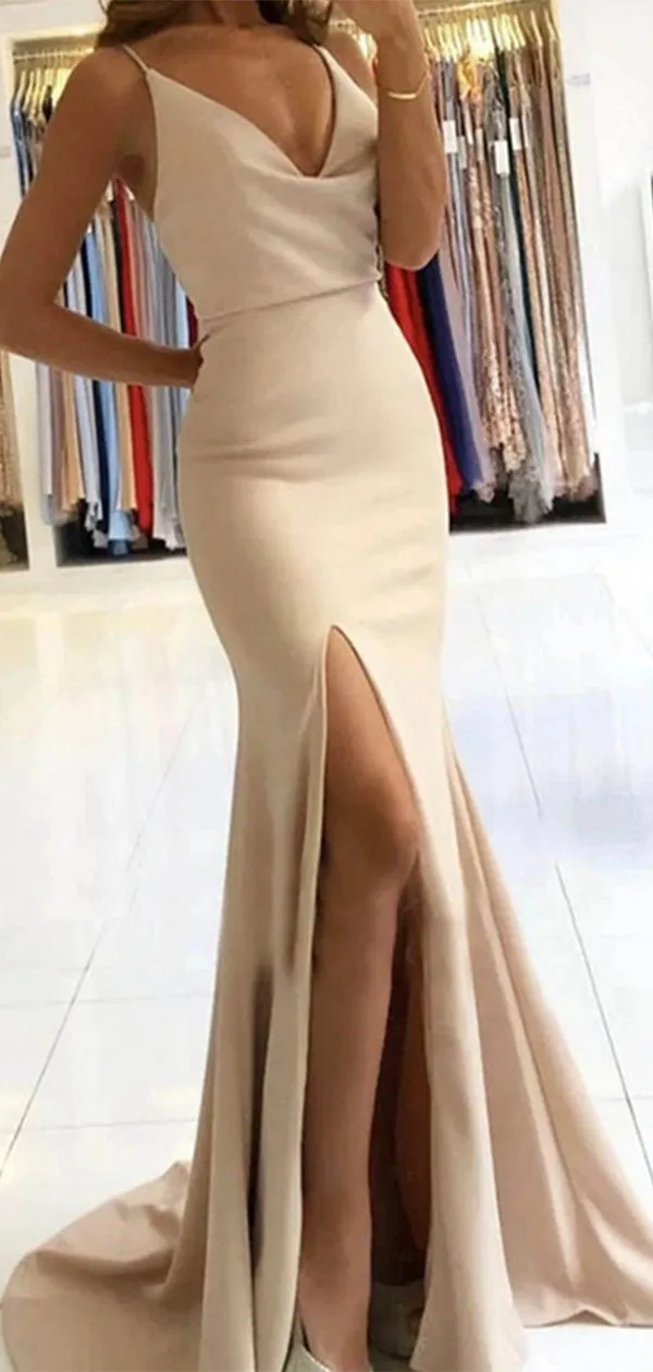 Champagne Mermaid Most Popular Modest Party Evening Long Prom Dresses PD307