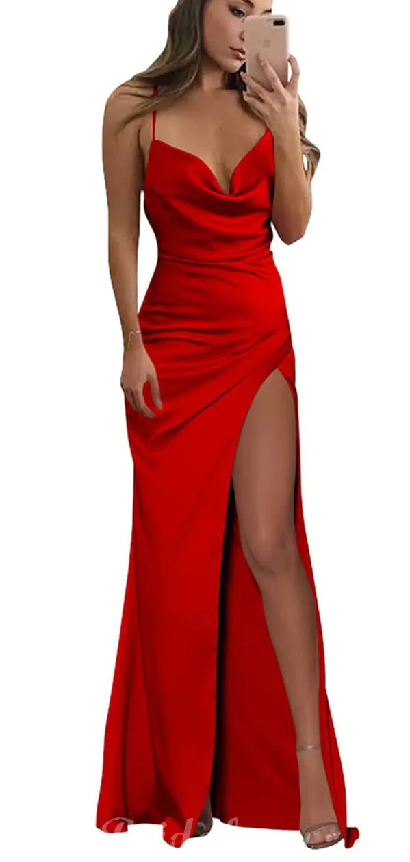 Champagne Mermaid Spaghetti Straps Modest Long Elegant Evening Prom Dresses PD1031