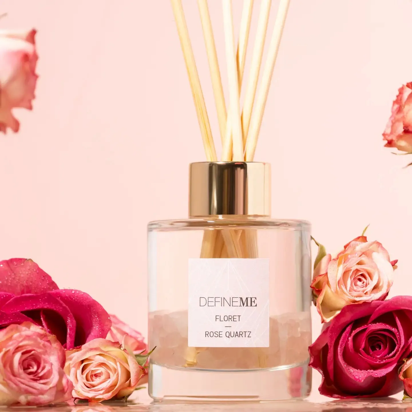 DefineMe Crystal Infused Reed Diffuser Floret - Rose Quartz