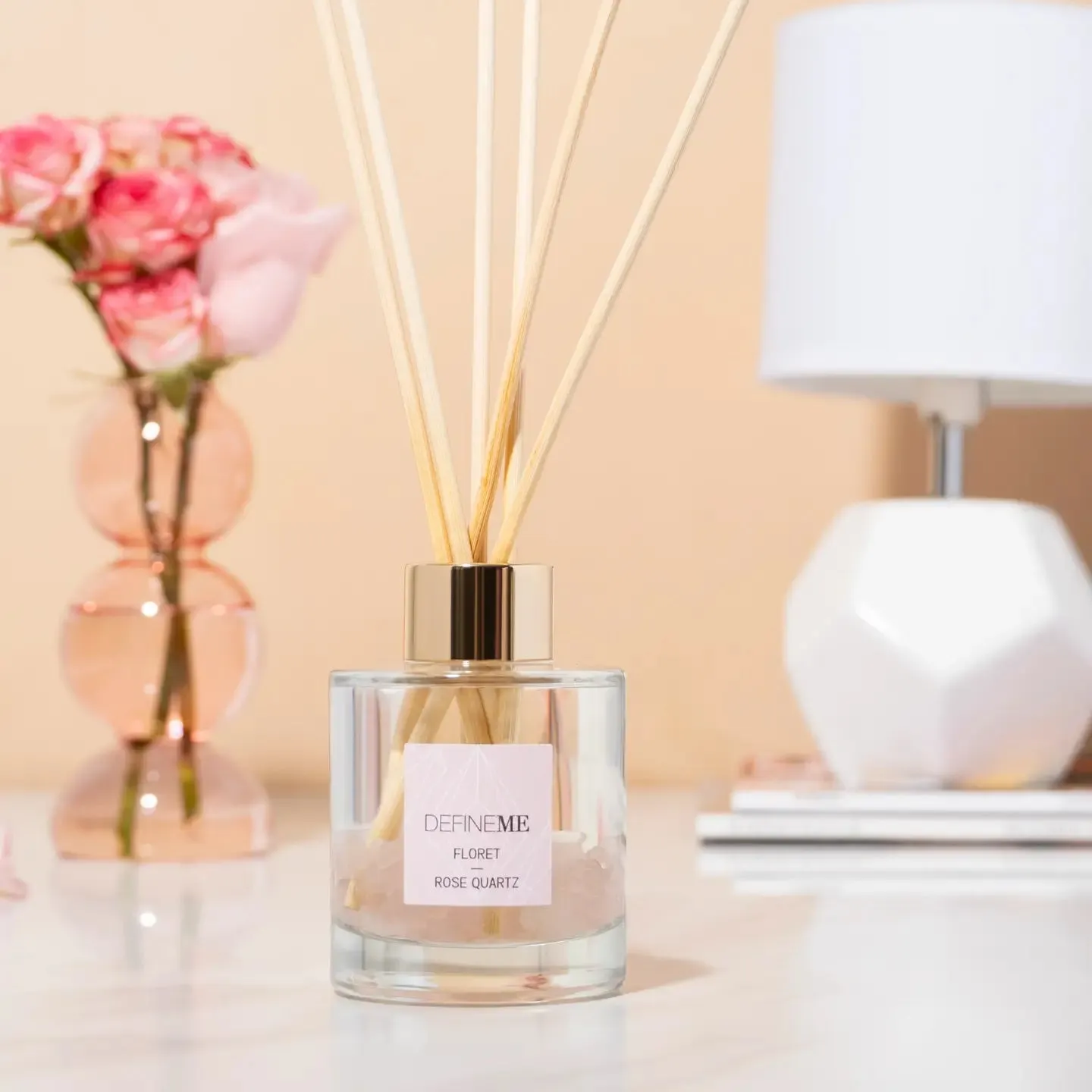 DefineMe Crystal Infused Reed Diffuser Floret - Rose Quartz