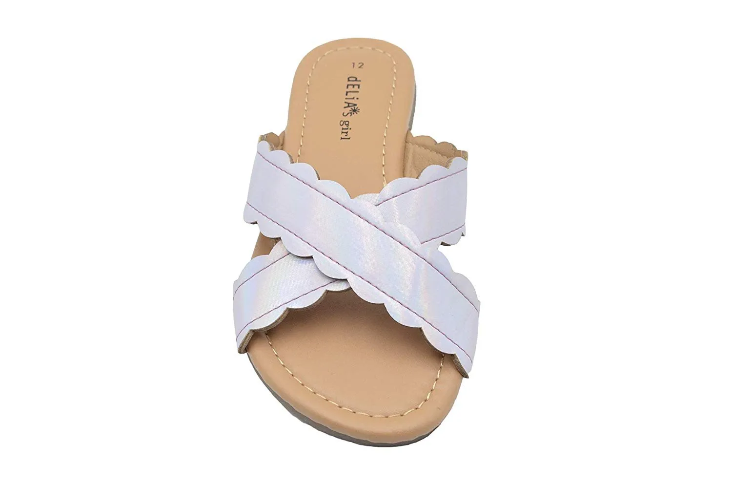 dELiAs Girls Fashion Sandals Holographic Slide Slide Flip Flops with Scalloped Edges
