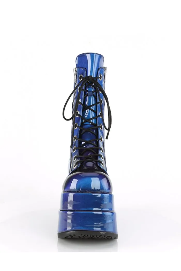 Demonia Blue Patent Lace Up Boots