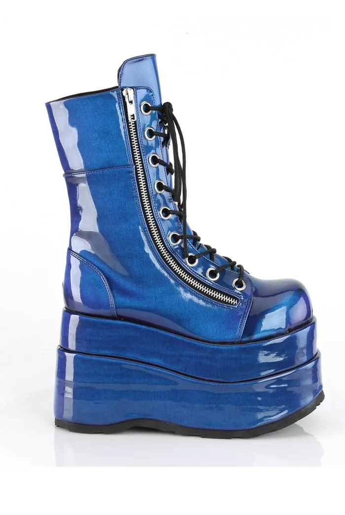 Demonia Blue Patent Lace Up Boots