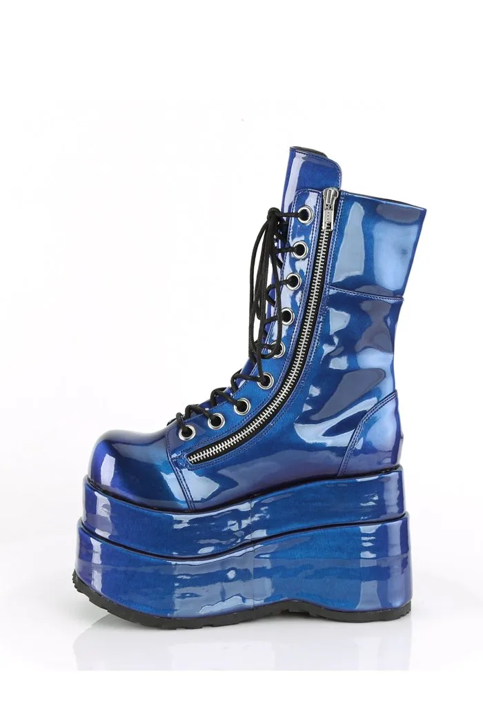 Demonia Blue Patent Lace Up Boots