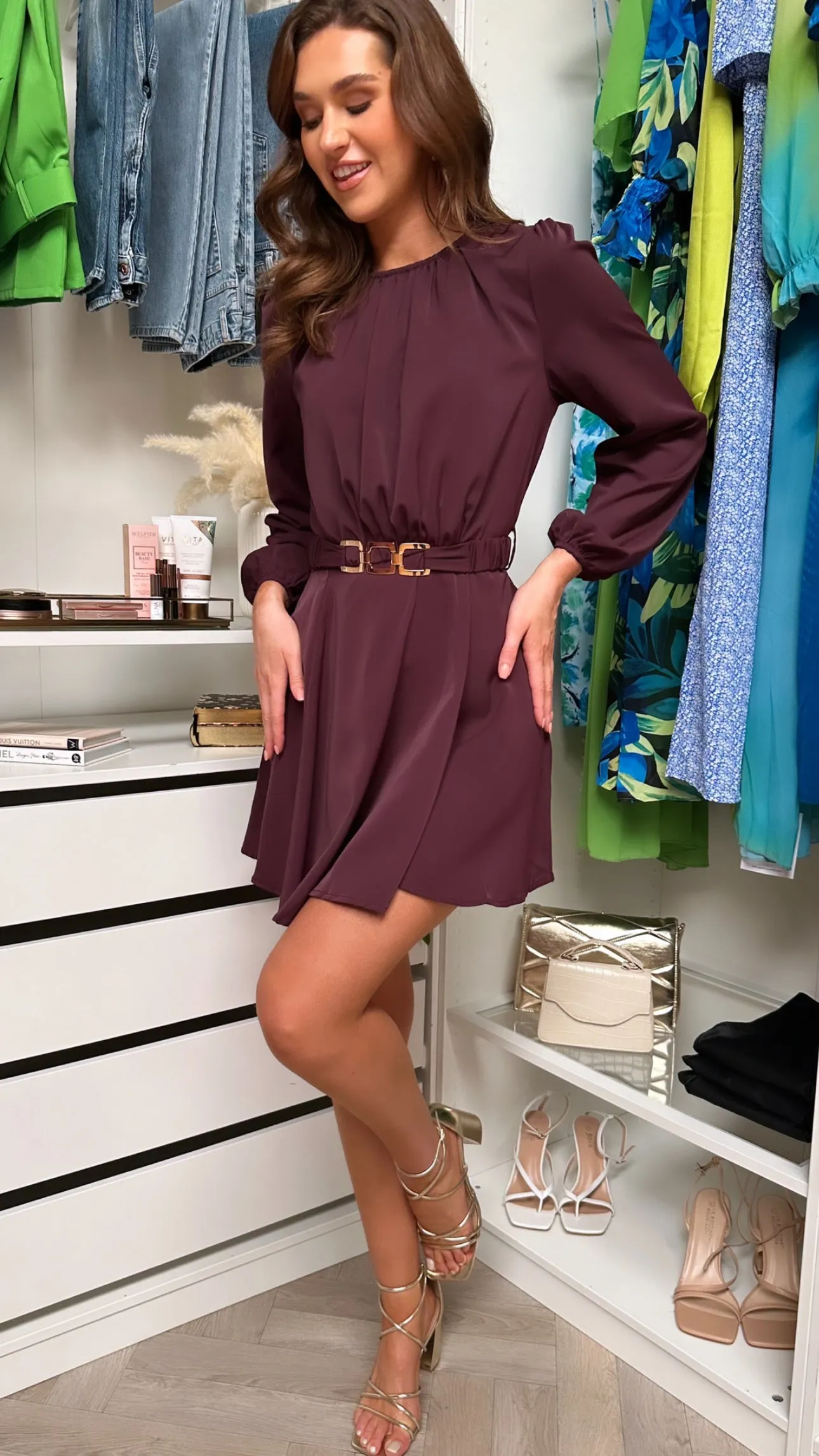 Elowen Purple Belted Skater Dress