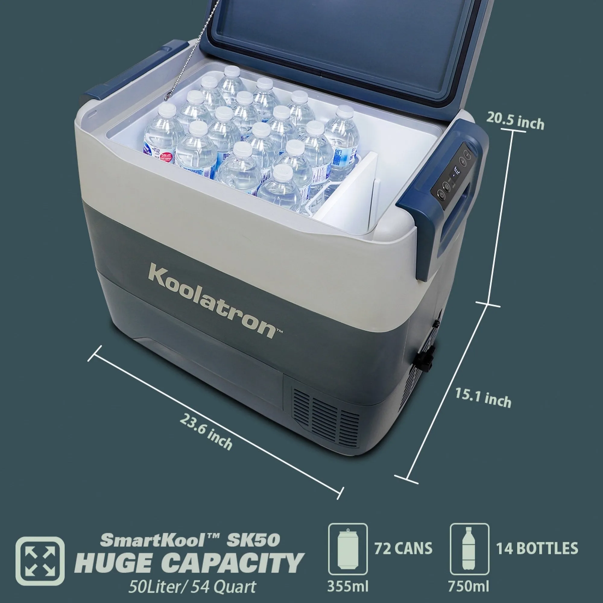 Koolatron 12 Volt Portable Freezer Refrigerator w/ Bluetooth Controls 54 qt (50L) Electric Cooler, 12V DC/110V AC Cords Included, Compressor Cooling -8 to 50°F (-22 to 10°C), Travel Car Fridge, Gray
