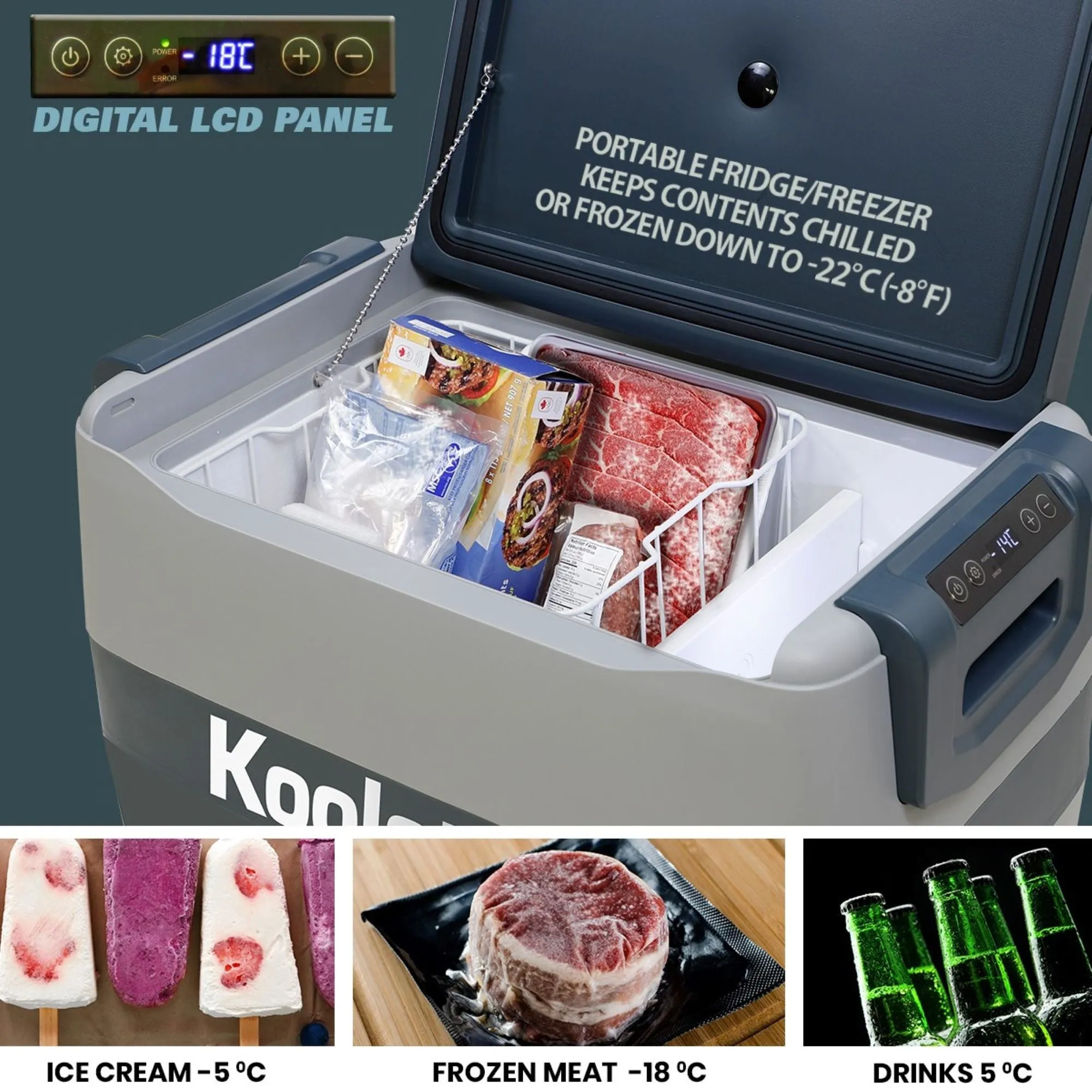 Koolatron 12 Volt Portable Freezer Refrigerator w/ Bluetooth Controls 54 qt (50L) Electric Cooler, 12V DC/110V AC Cords Included, Compressor Cooling -8 to 50°F (-22 to 10°C), Travel Car Fridge, Gray