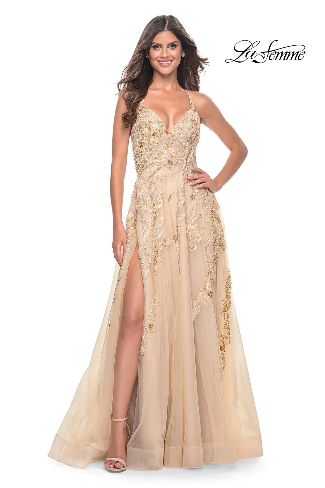 La Femme 32032 Beaded Tulle Gown