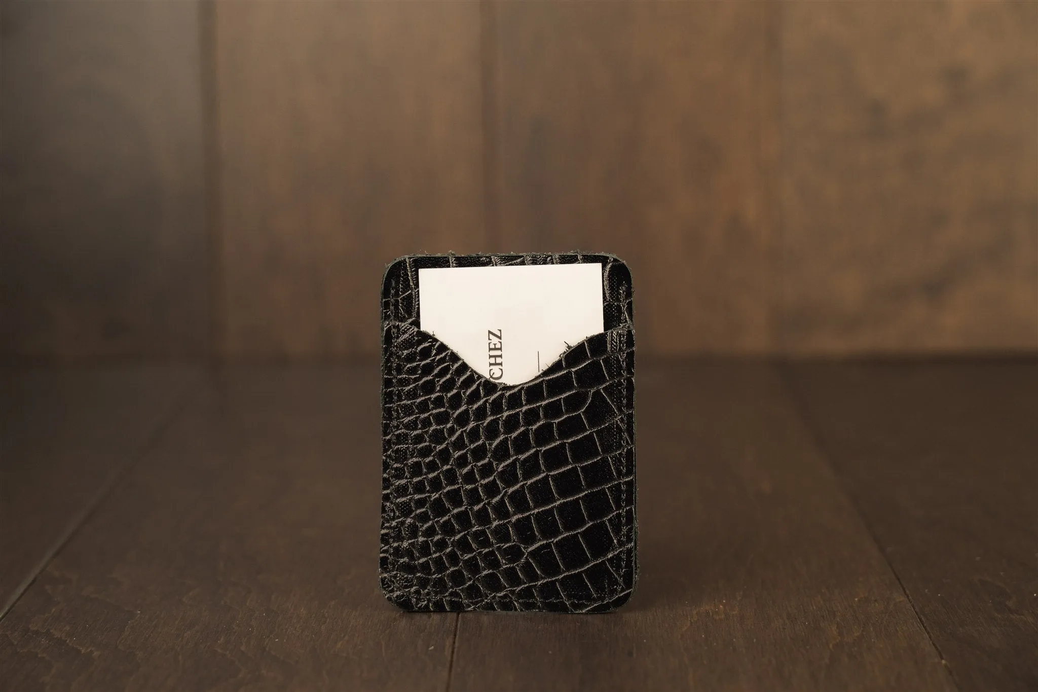 Leather Wallet Croc print Black