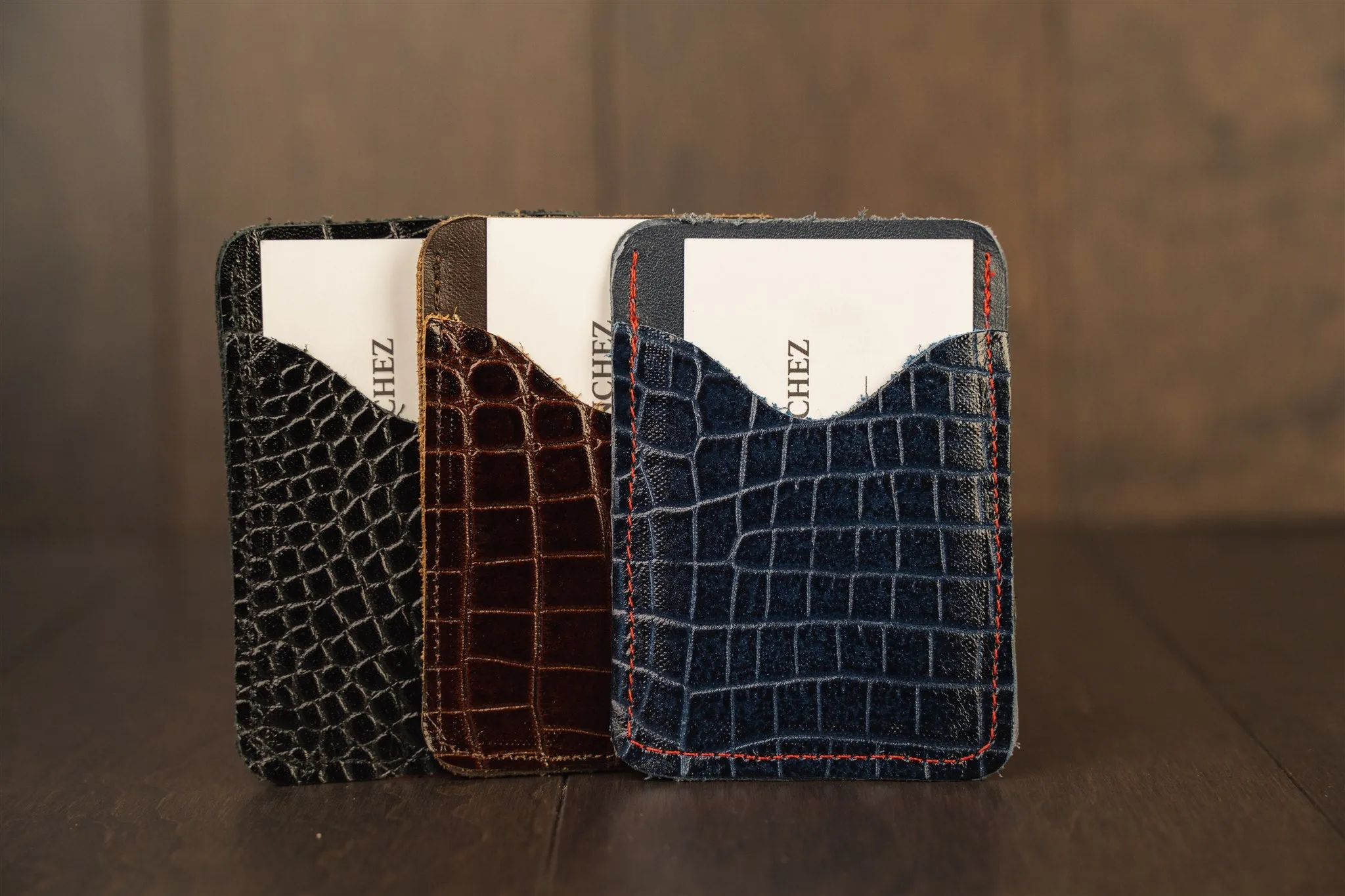 Leather Wallet Croc print Black