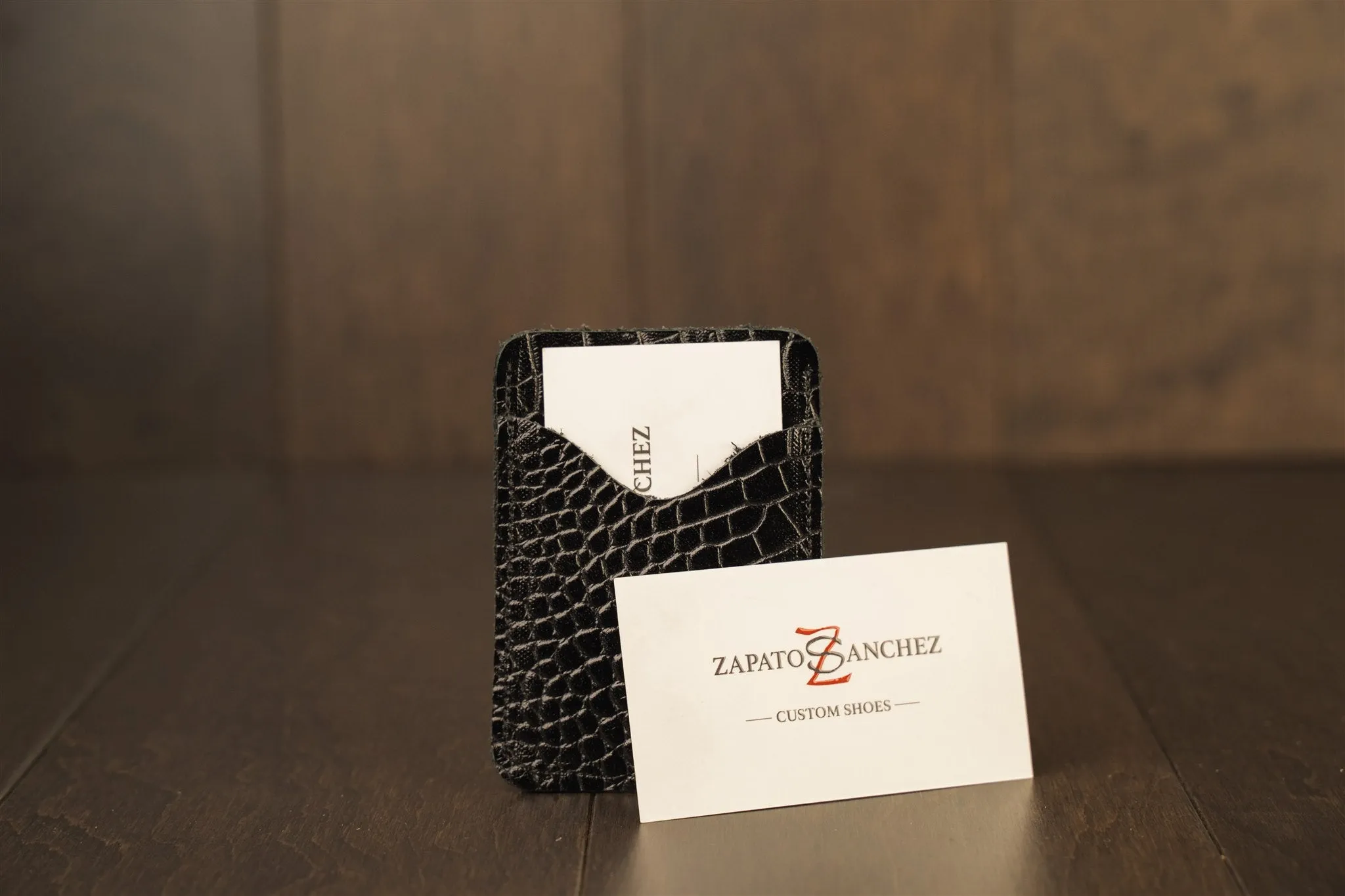 Leather Wallet Croc print Black
