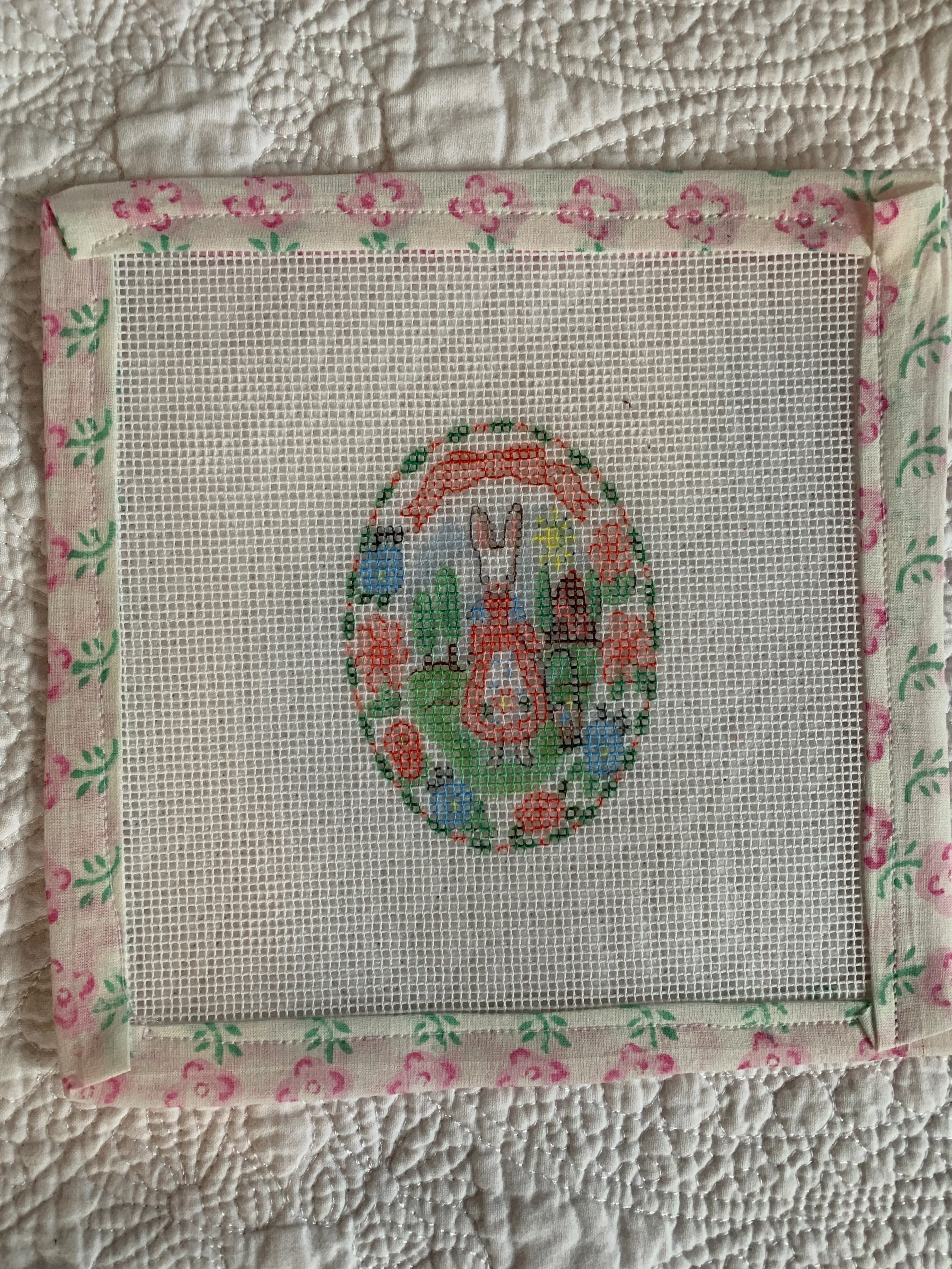Needlepoint Girl Bunny Oval