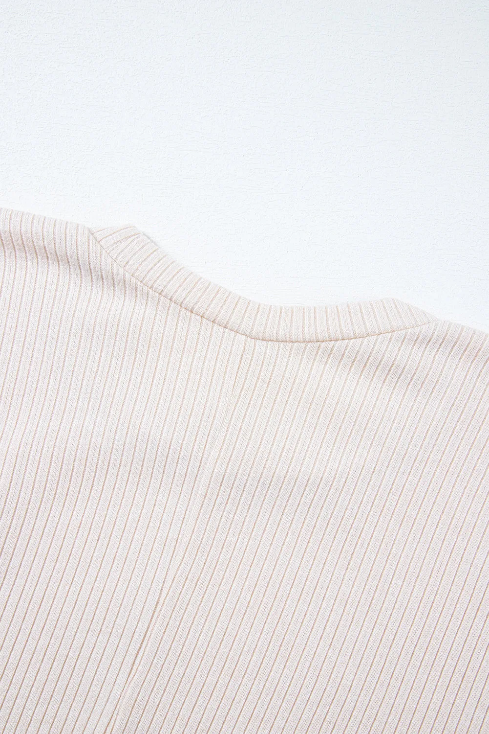 Pale Khaki Color Block Ribbed Knit Split Side Poncho