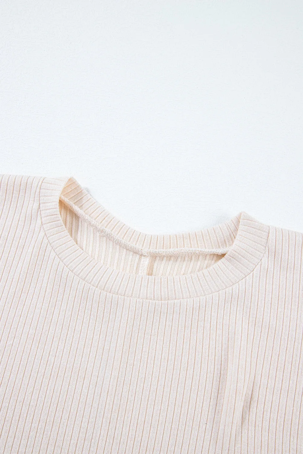 Pale Khaki Color Block Ribbed Knit Split Side Poncho