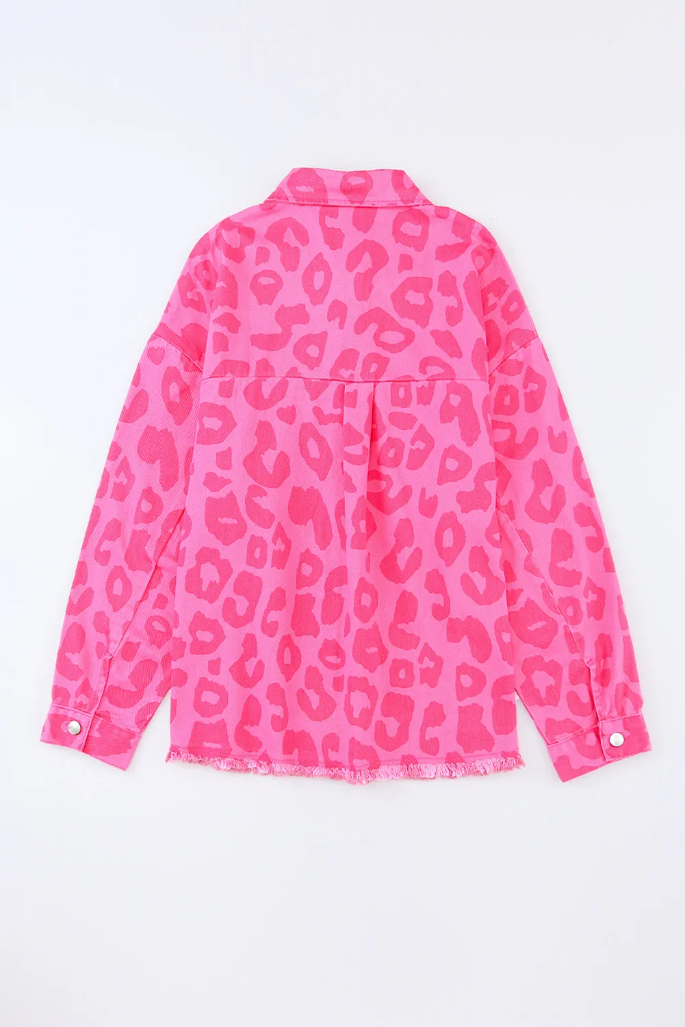 Pink Leopard Print Button Cuffs Raw Hem Jacket