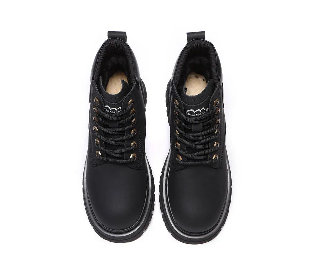 Women Leather Boots Wool Lining Lace-Up Aubrey